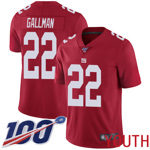 Youth New York Giants 22 Wayne Gallman Red Limited Red Inverted Legend 100th Season Football NFL Jersey